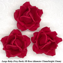 Non-Wired 4 Sizes 3D Rich Ruby Red Sugar Roses Standard Petal 20mm-65mm