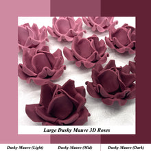 Large Dusky Mauve 3D Non-Wired Sugar Roses in 3 tones 55mm