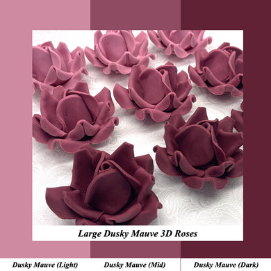 Large Dusky Mauve 3D Non-Wired Sugar Roses in 3 tones 55mm