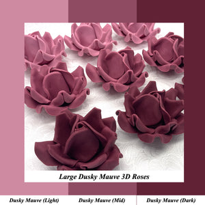Large Dusky Mauve 3D Non-Wired Sugar Roses in 3 tones 55mm