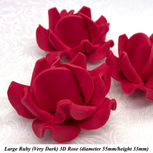 Non-Wired 4 Sizes 3D Rich Ruby Red Sugar Roses Standard Petal 20mm-65mm