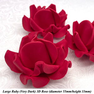 Non-Wired 4 Sizes 3D Rich Ruby Red Sugar Roses Standard Petal 20mm-65mm