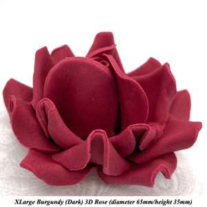 Non-Wired 4 Sizes 3D Burgundy Red Sugar Roses Standard Petal 20mm-65mm