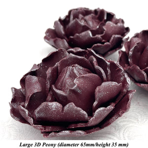 Light Silver Sparkle-Tip Wine Deep Dusky Mauve 3D Non-Wired Large Sugar Peonies