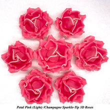 Champagne Sparkle-Tip Pink Sugar Roses 3SIZES NON WIRED Silver/Gold Sparkle Tip Options