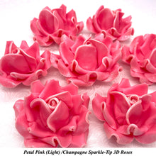 Champagne Sparkle-Tip Pink Sugar Roses 3SIZES NON WIRED Silver/Gold Sparkle Tip Options