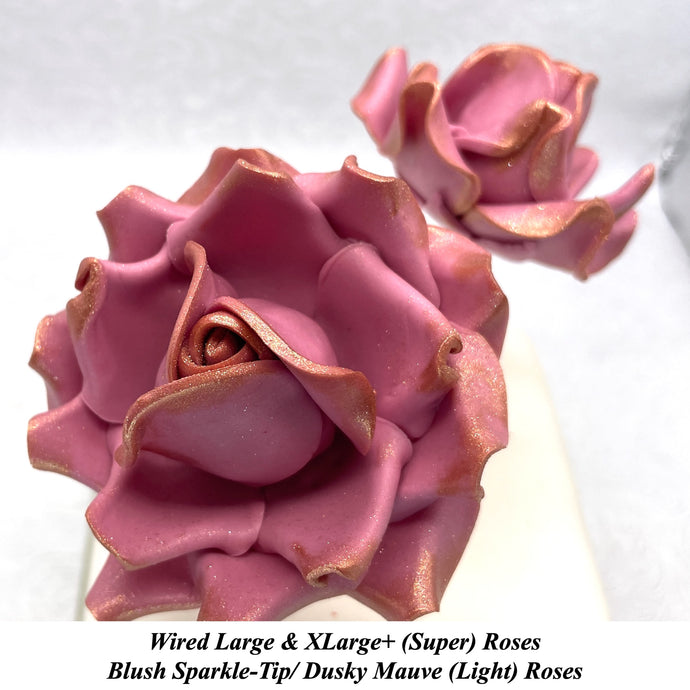 Wired Blush Sparkle-Tip Dusky Mauve Roses Sugar Roses Large & XLarge+ Sizes