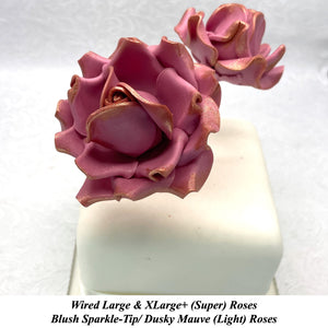 Wired Blush Sparkle-Tip Dusky Mauve Roses Sugar Roses Large & XLarge+ Sizes