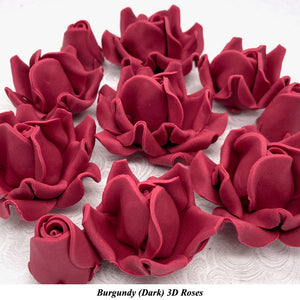 Non-Wired 4 Sizes 3D Burgundy Red Sugar Roses Standard Petal 20mm-65mm