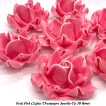 Champagne Sparkle-Tip Pink Sugar Roses 3SIZES NON WIRED Silver/Gold Sparkle Tip Options