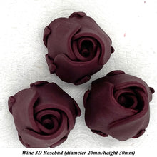 Deep Dusky Mauve Wine 3D Sugar Non-Wired Roses  3 SHADES 4 SIZES