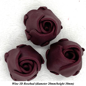 Deep Dusky Mauve Wine 3D Sugar Non-Wired Roses  3 SHADES 4 SIZES