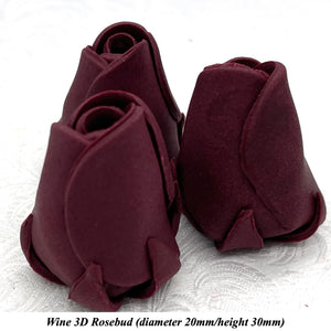 Deep Dusky Mauve Wine 3D Sugar Non-Wired Roses  3 SHADES 4 SIZES