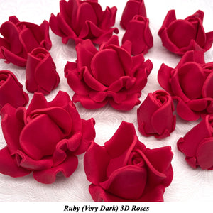Non-Wired 4 Sizes 3D Rich Ruby Red Sugar Roses Standard Petal 20mm-65mm