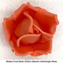 Coral Orange 3D Sugar Non-Wired Roses  3 SHADES 4 SIZES