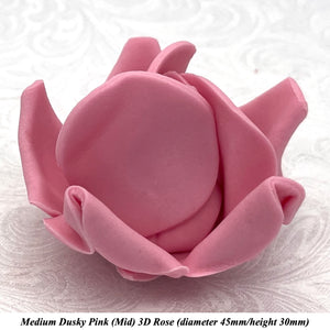 Dusky PInk 3D Sugar Non-Wired Roses  3 SHADES 4 SIZES