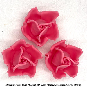 Non-Wired Petal Pink Warm Strawberry Pink 3D Sugar Roses  3 SHADES 4 SIZES