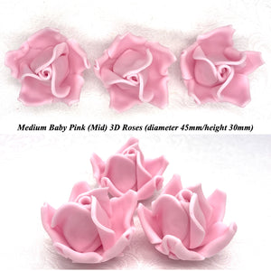 Non-Wired Baby Pink 3D Sugar Roses  3 SHADES 4 SIZES