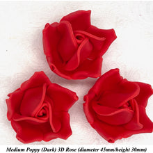 Poppy Red 3D Sugar Non-Wired Roses  3 SHADES 4 SIZES