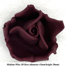 Deep Dusky Mauve Wine 3D Sugar Non-Wired Roses  3 SHADES 4 SIZES