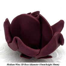 Deep Dusky Mauve Wine 3D Sugar Non-Wired Roses  3 SHADES 4 SIZES