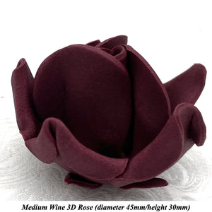 Deep Dusky Mauve Wine 3D Sugar Non-Wired Roses  3 SHADES 4 SIZES