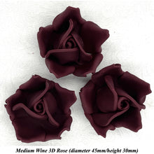 Deep Dusky Mauve Wine 3D Sugar Non-Wired Roses  3 SHADES 4 SIZES