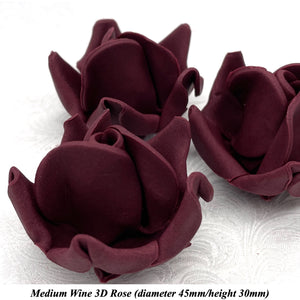 Deep Dusky Mauve Wine 3D Sugar Non-Wired Roses  3 SHADES 4 SIZES