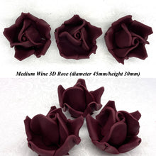Deep Dusky Mauve Wine 3D Sugar Non-Wired Roses  3 SHADES 4 SIZES