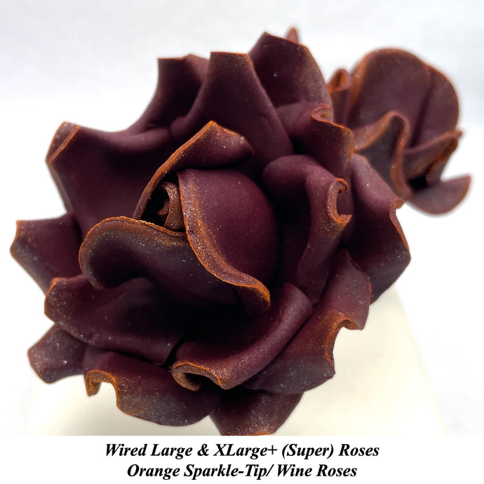 Wired Orange Sparkle-Tip Wine Dusky Mauve Roses Sugar Roses Large & XLarge+ Sizes
