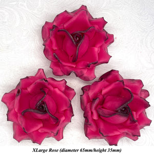 Black Sparkle-Tip Fuchsia Pink Sugar Roses 3SIZES NON WIRED