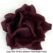Deep Dusky Mauve Wine 3D Sugar Non-Wired Roses  3 SHADES 4 SIZES