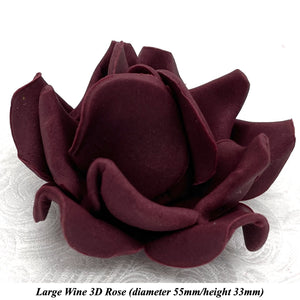 Deep Dusky Mauve Wine 3D Sugar Non-Wired Roses  3 SHADES 4 SIZES