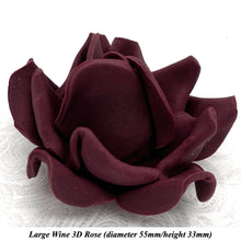 Large Deep Dusky Mauve Wine 3D Non-Wired Sugar Roses in 3 tones 55mm