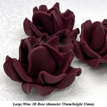Deep Dusky Mauve Wine 3D Sugar Non-Wired Roses  3 SHADES 4 SIZES