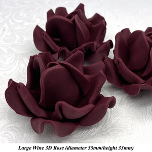 Deep Dusky Mauve Wine 3D Sugar Non-Wired Roses  3 SHADES 4 SIZES