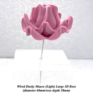 Dusky Pink Mauve Maroon Wine Wired Large 3D Sugar Roses Standard Petal 60 mm