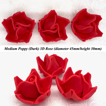 Poppy Red 3D Sugar Non-Wired Roses  3 SHADES 4 SIZES