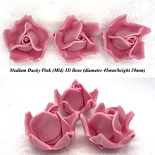 Dusky PInk 3D Sugar Non-Wired Roses  3 SHADES 4 SIZES