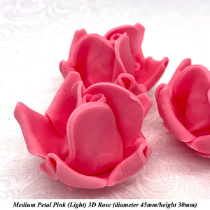 Non-Wired Petal Pink Warm Strawberry Pink 3D Sugar Roses  3 SHADES 4 SIZES