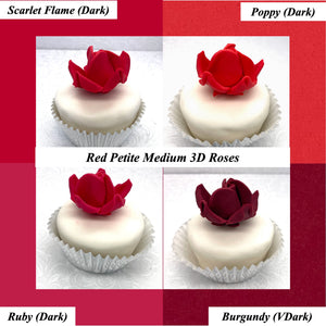 Non-Wired Red Petite Medium 3D Sugar Roses Smaller Petal 40mm