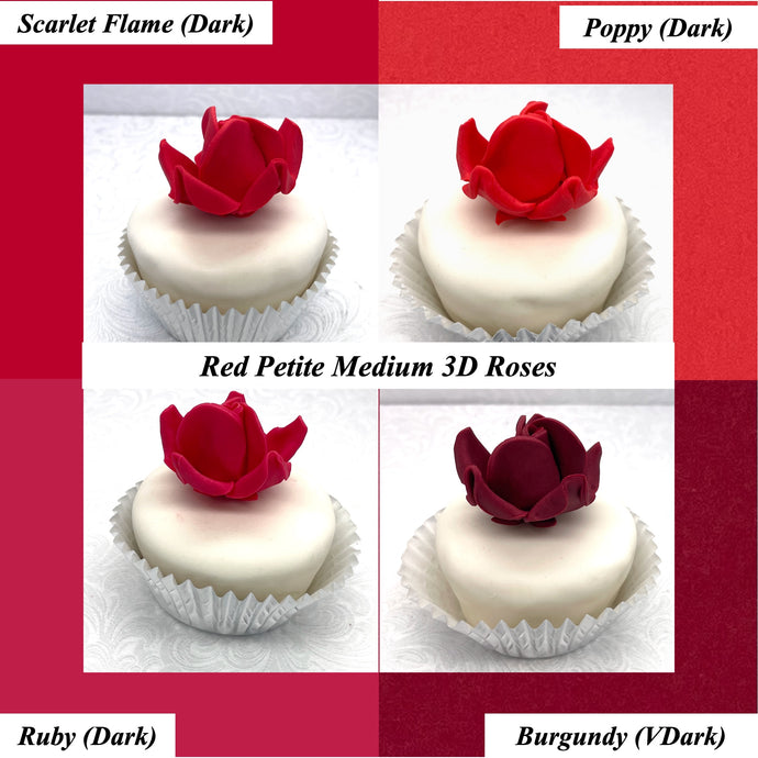 Non-Wired Red Petite Medium 3D Sugar Roses Smaller Petal 40mm