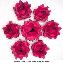 Black Sparkle-Tip Fuchsia Pink Sugar Roses 3SIZES NON WIRED