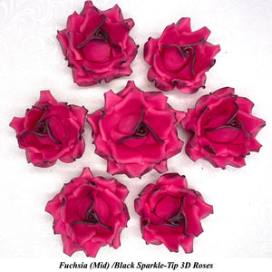 Black Sparkle-Tip Fuchsia Pink Sugar Roses 3SIZES NON WIRED