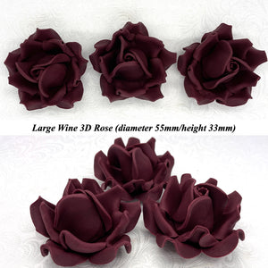 Deep Dusky Mauve Wine 3D Sugar Non-Wired Roses  3 SHADES 4 SIZES