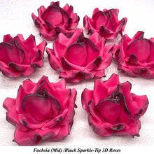 Black Sparkle-Tip Fuchsia Pink Sugar Roses 3SIZES NON WIRED