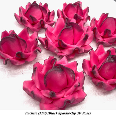 Black Sparkle-Tip Fuchsia Pink Sugar Roses 3SIZES NON WIRED