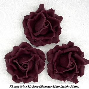 Deep Dusky Mauve Wine 3D Sugar Non-Wired Roses  3 SHADES 4 SIZES