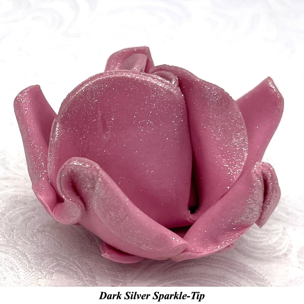 Dark Silver Sparkle-Tip Dusky Mauve Sugar Roses 3SIZES NON WIRED