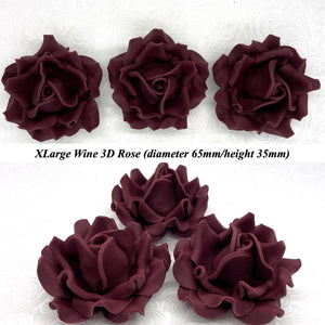Deep Dusky Mauve Wine 3D Sugar Non-Wired Roses  3 SHADES 4 SIZES